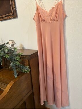 vassarette Peach Floral Trim Long Slip